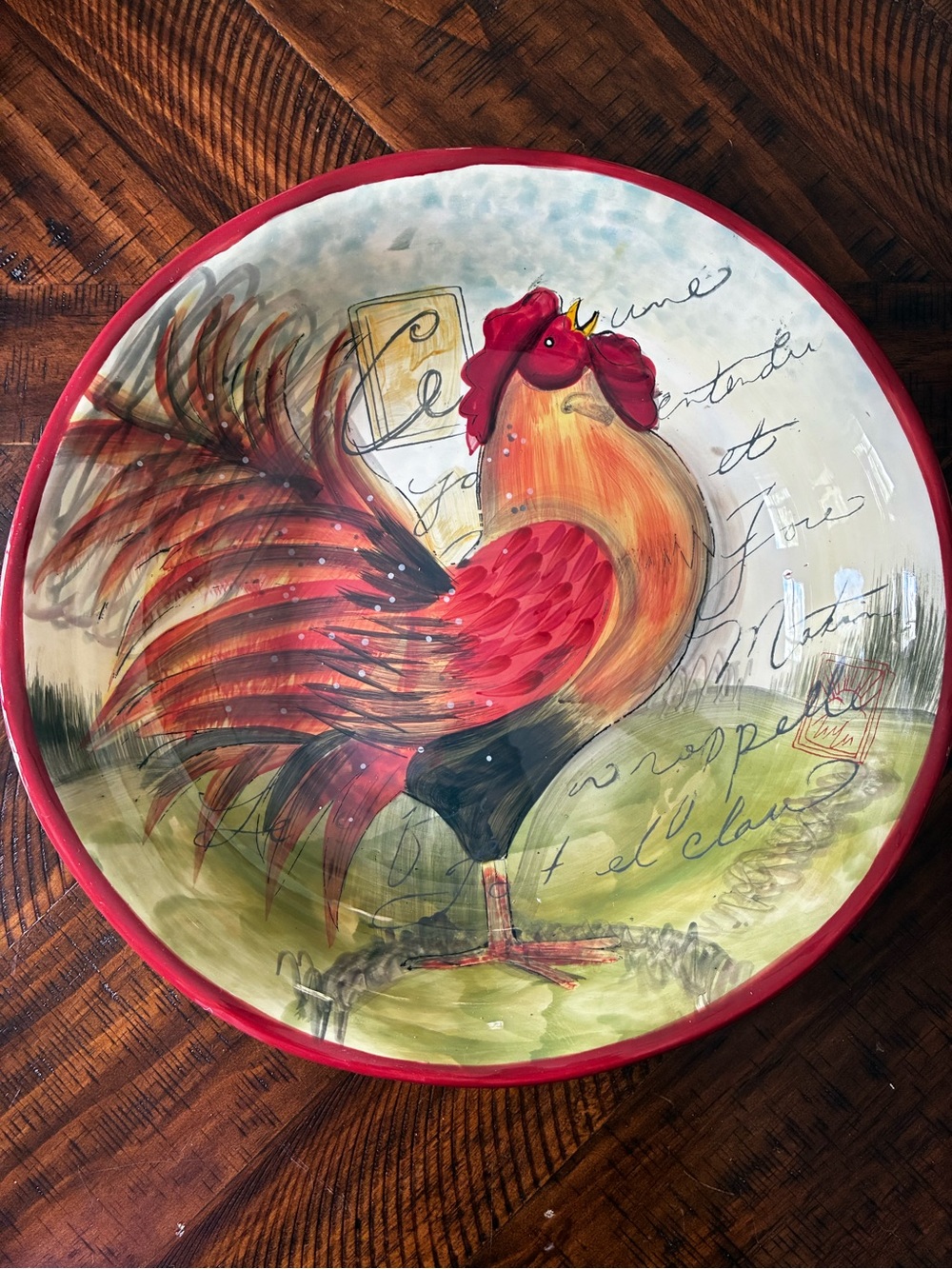 Ceramic serving bowl by Certified International featuring a rooster design.
